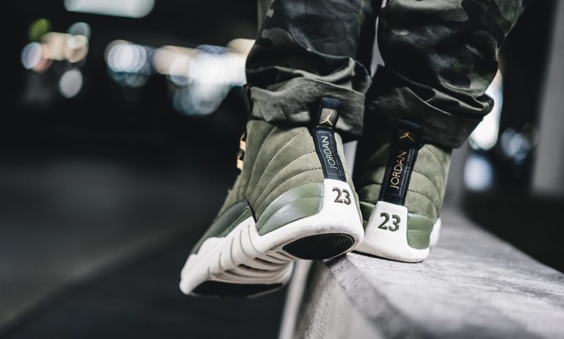 Olive green jordan store 12 release date